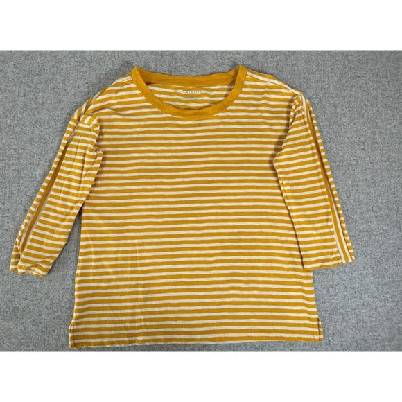 Talbots Small Womens Top Yellow White 3/4 Sleeve Striped Cotton Round Neck - Picture 3 of 12